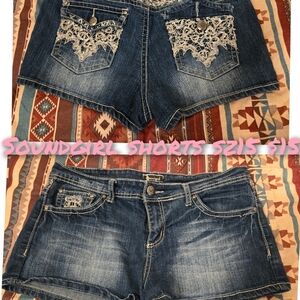 Soundgirl Blue Denim Shorts with Lace Accents